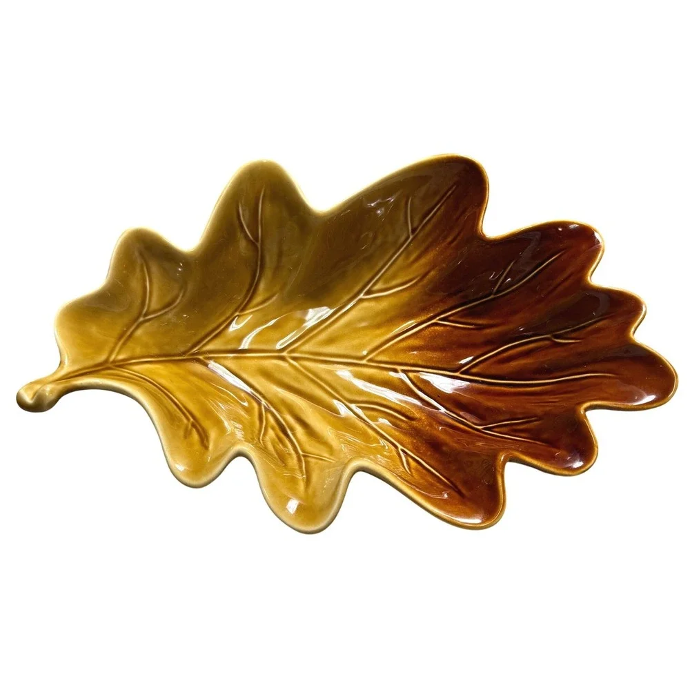 Linens-N-Things Oak Leaf Serving Bowl Fall Thanksgiving Brown Gold Ceramic